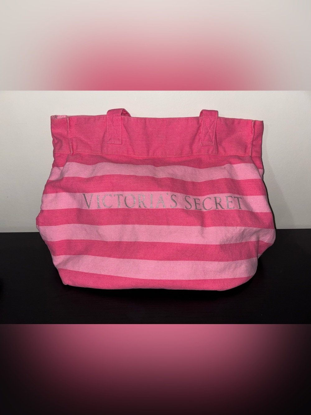 Victoria's Secret Hot Pink and Light Pink Striped Tote